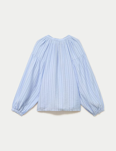 Blouse ample col v manches longues bleu femme