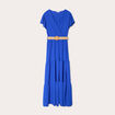 Robe longue évasée ceinturée bleu electrique femme