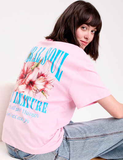 Top oversize manches courtes longues rose poudr&eacute;e femme