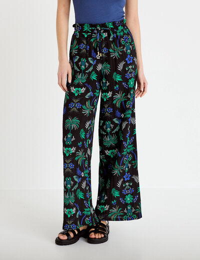 Pantalon large taille standard pliss&eacute; noir femme