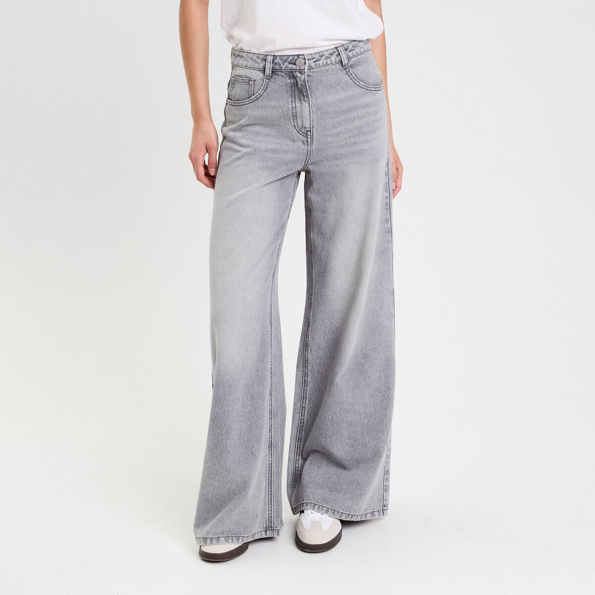 Jeans wide leg ultra large denim gris femme