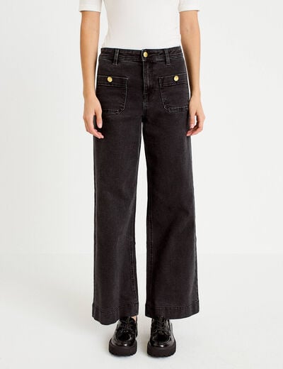 Jean wide leg cropped taille haute denim noir femme