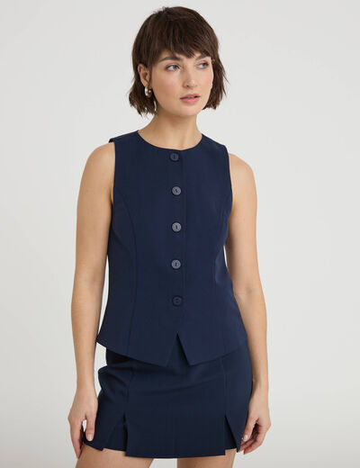 Gilet court cintr&eacute; sans manches bleu marine femme