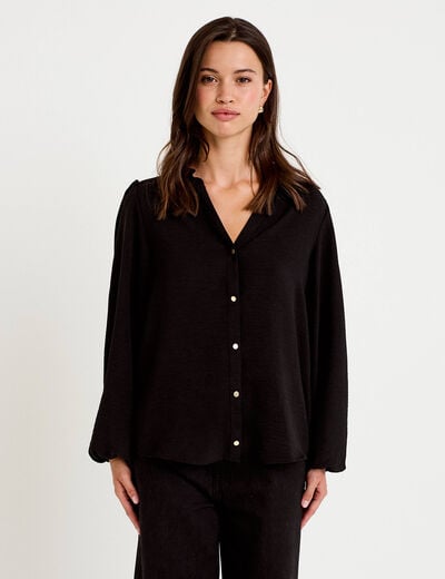 Blouse droite col v manches longues noir femme