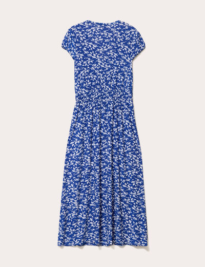 robe cintrée 3/4 col v manches courtes bleu electrique femme