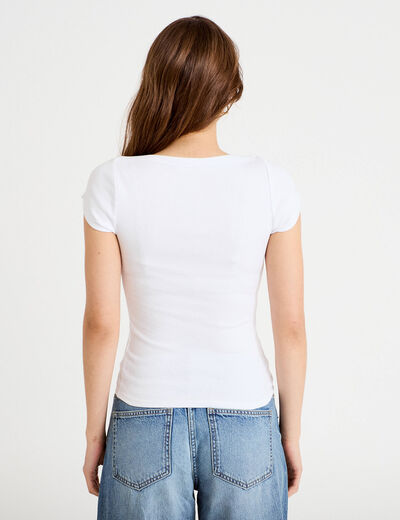 T-shirt cintr&eacute; col bateau blanc femme