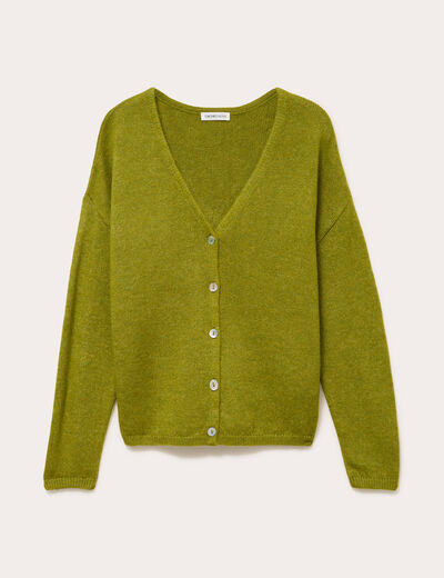 Gilet boutonn&eacute; avec col en V vert fonc&eacute; femme