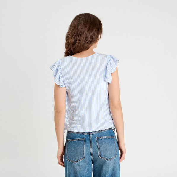 t shirt noeuds cotes bleu femme T-shirt noeuds côtés bleu femme