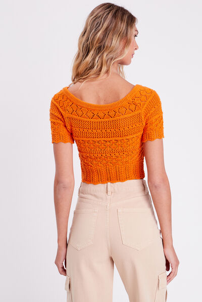 Crop top crochet orange femme