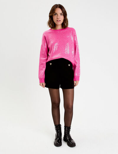 Short stretch d&eacute;tails coeur noir femme