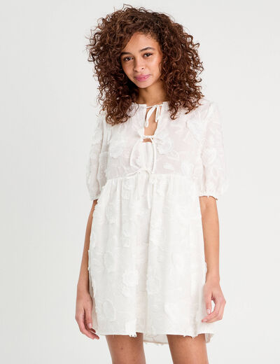 Robe évasée brodée blanc femme