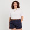 Short chino ceinturé bleu marine femme