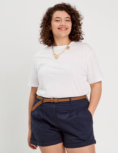 Short chino ceinturé bleu marine femme