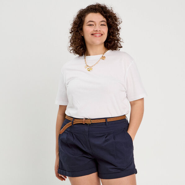 Short chino ceinturé bleu marine femme