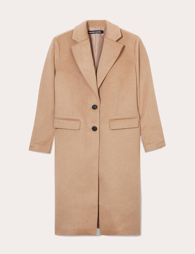 Manteau droit long boutonné camel femme