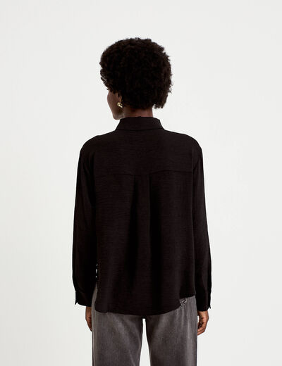 Chemise droite pliss&eacute;e manches longues noir femme