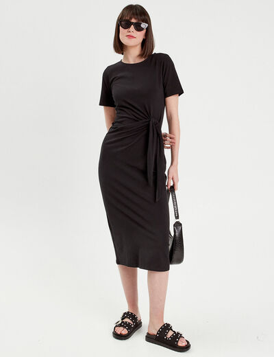 Robe longue moulante noeud noir femme