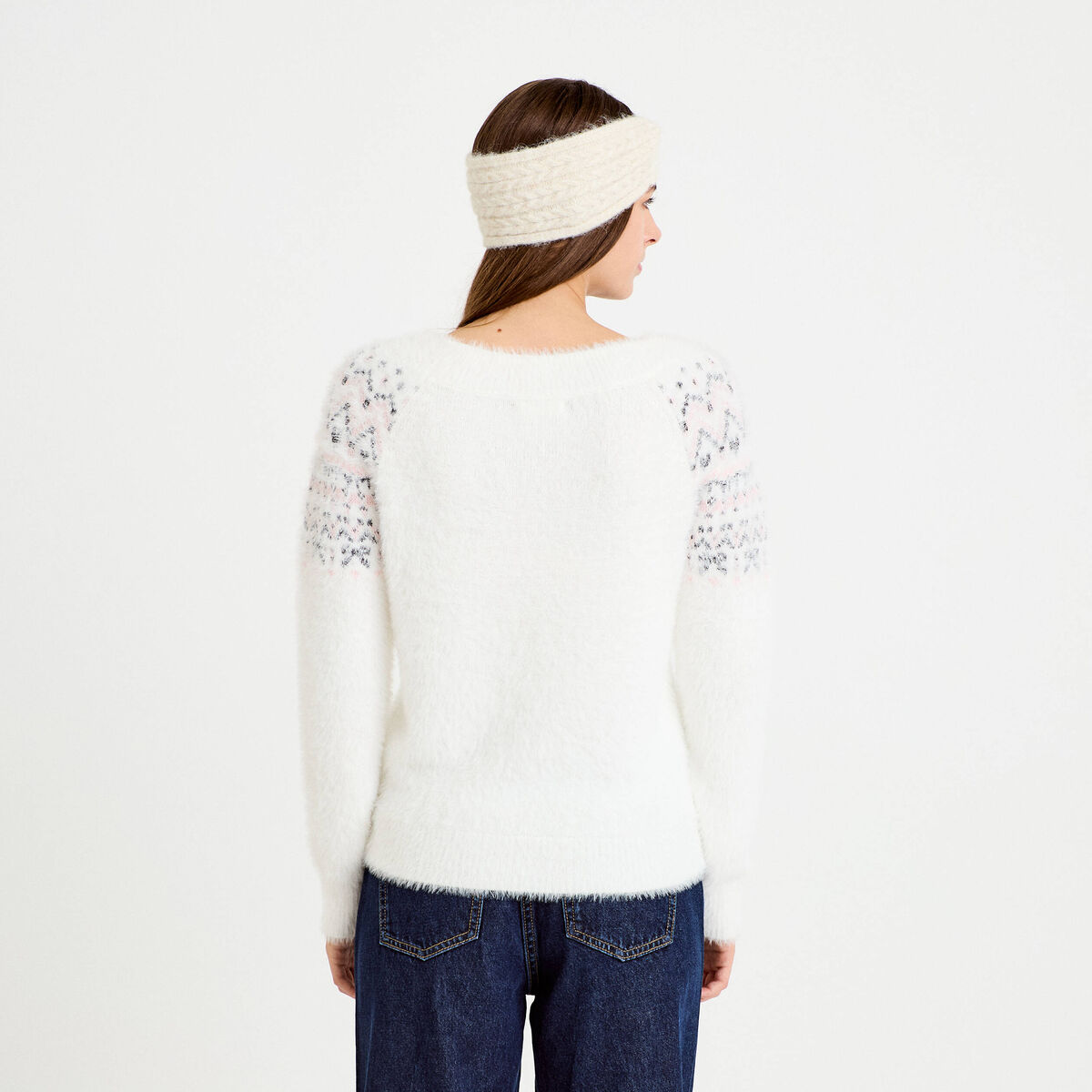 Pull manches longues ecru femme