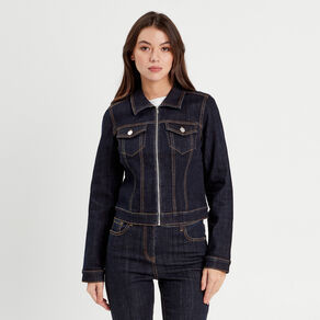 Veste courte zippée en jean denim brut femme