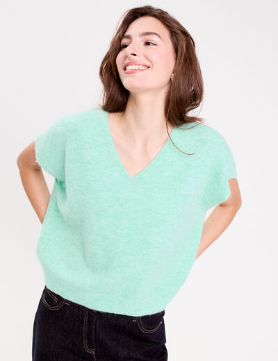 Gilet Femme Vert Sans Manches à Col V - Pull Léger Décontracté Pour Tops Et Tenues Casual