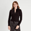 T-shirt col fausse fourrure noir femme