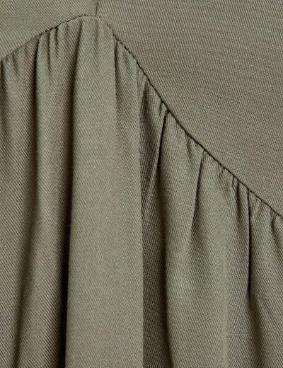 Robe évasée manches longues vert kaki femme