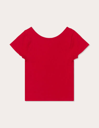 T-shirt manches courtes côtelé rouge femme