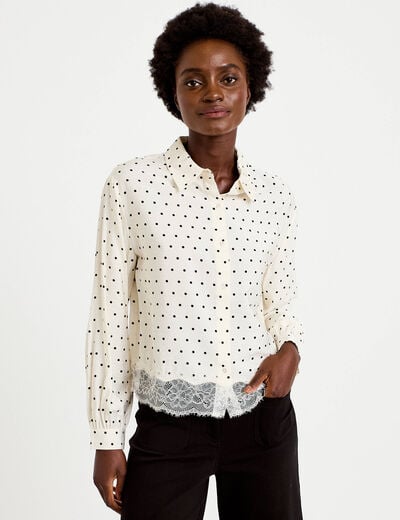 Chemise droite en dentelle col classique noir femme
