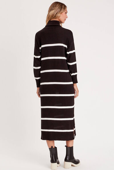 Robe pull longue col roulé noir femme