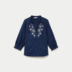 Blouse ample broderie manches 3/4 bleu femme