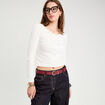 Gilet manches longues côtelé ecru femme