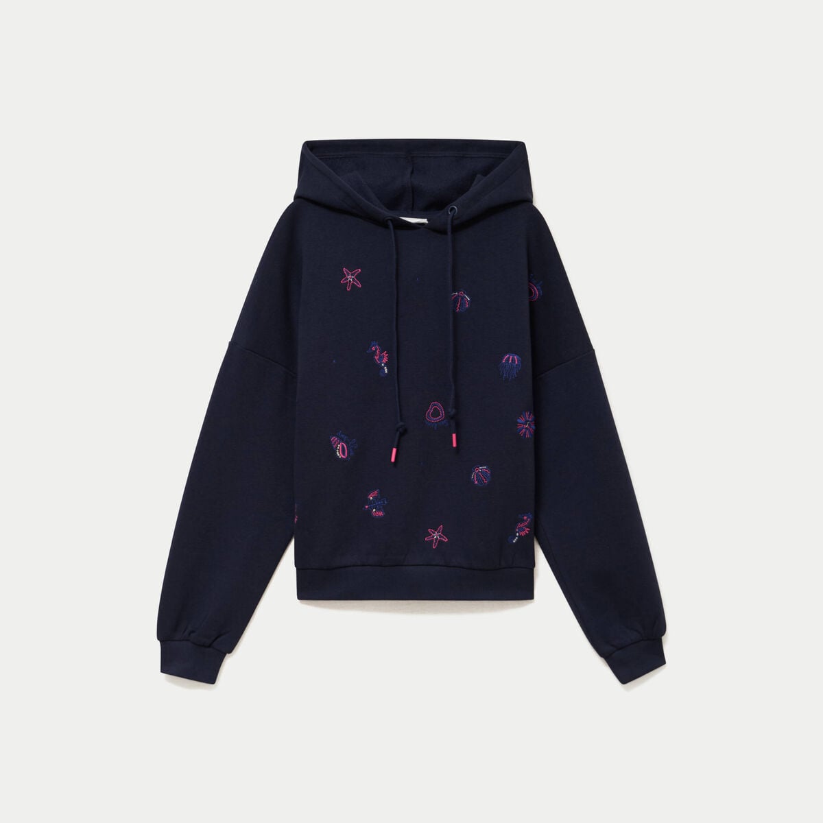 Sweat &agrave; capuche brod&eacute; manches longues bleu femme