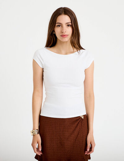 T-shirt ajust&eacute; manches courtes blanc femme