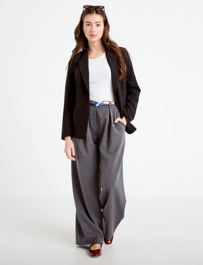 Pantalon large taille haute gris fonc&eacute; femme