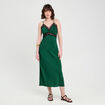 Robe longue ajustée dentelle vert foncé femme