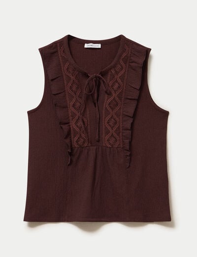 Blouse sans manches col v marron femme