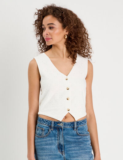 Veston sans manches ecru femme
