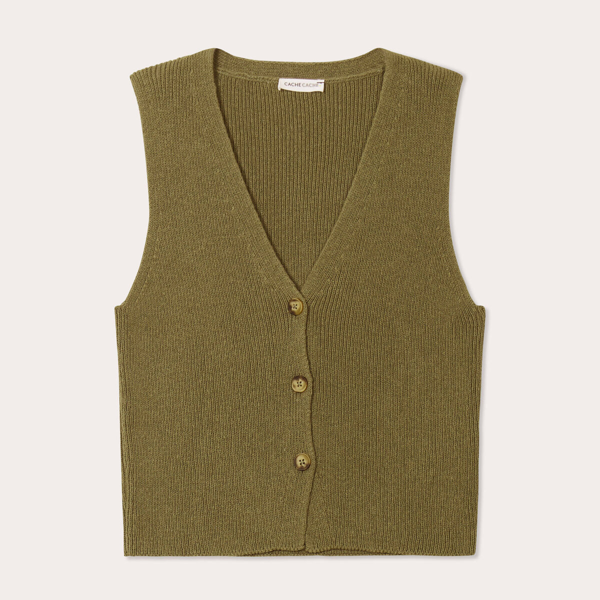 Gilet sans manches col en V vert kaki femme