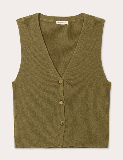Gilet sans manches col en V vert kaki femme