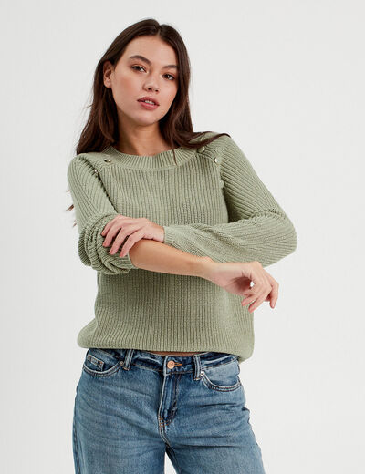 Pull avec boutons épaules vert pastel femme