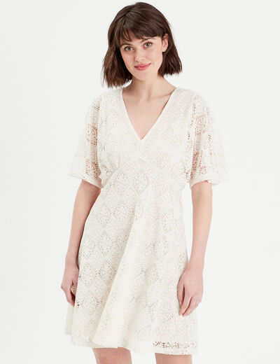Robe évasée dentelle ecru femme