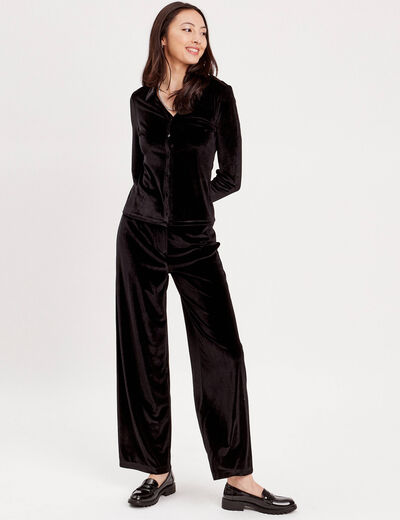 Pantalon city large velours noir femme