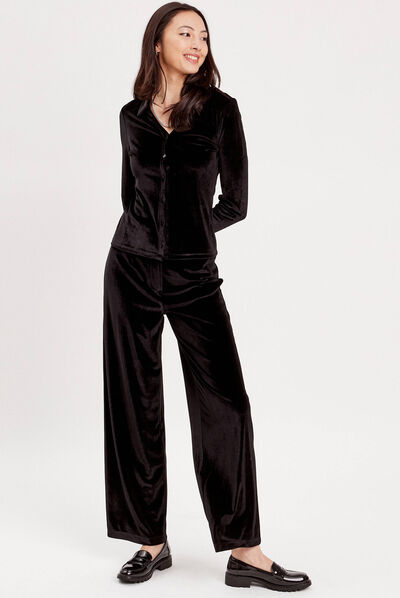 Pantalon city large velours noir femme