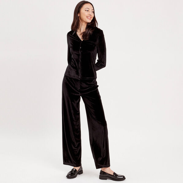 pantalon city large velours noir femme Pantalon city large velours noir femme