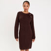 Robe pull d&eacute;tails de boutons marron fonc&eacute; femme