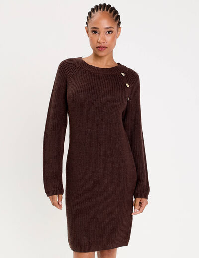 Robe pull d&eacute;tails de boutons marron fonc&eacute; femme