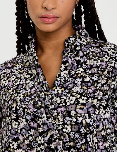 Blouse droite courte manches longues noir femme
