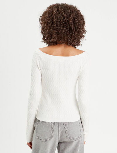 Pull manches longues torsades ecru femme