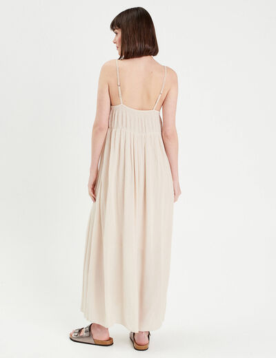 Robe longue buste macramé sable femme