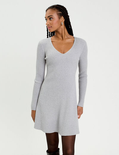 Robe tricot patineuse c&ocirc;tel&eacute;e gris clair femme